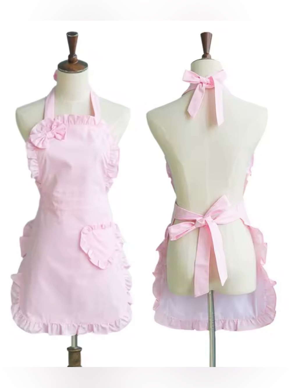 Pink Ruffled Heart Pocket Halter Apron! - Picture 2 of 7